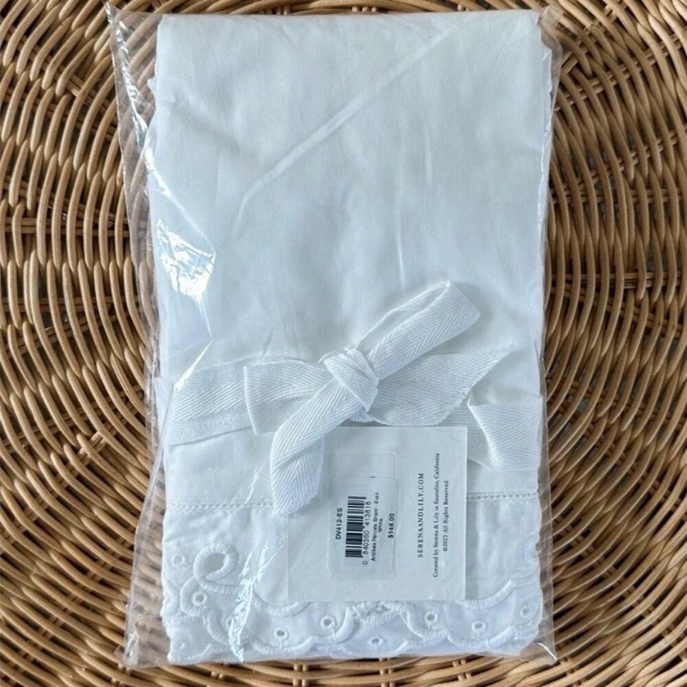 NEW Serena & Lily Antibes Eyelet Percale Euro Pillow Sham-White